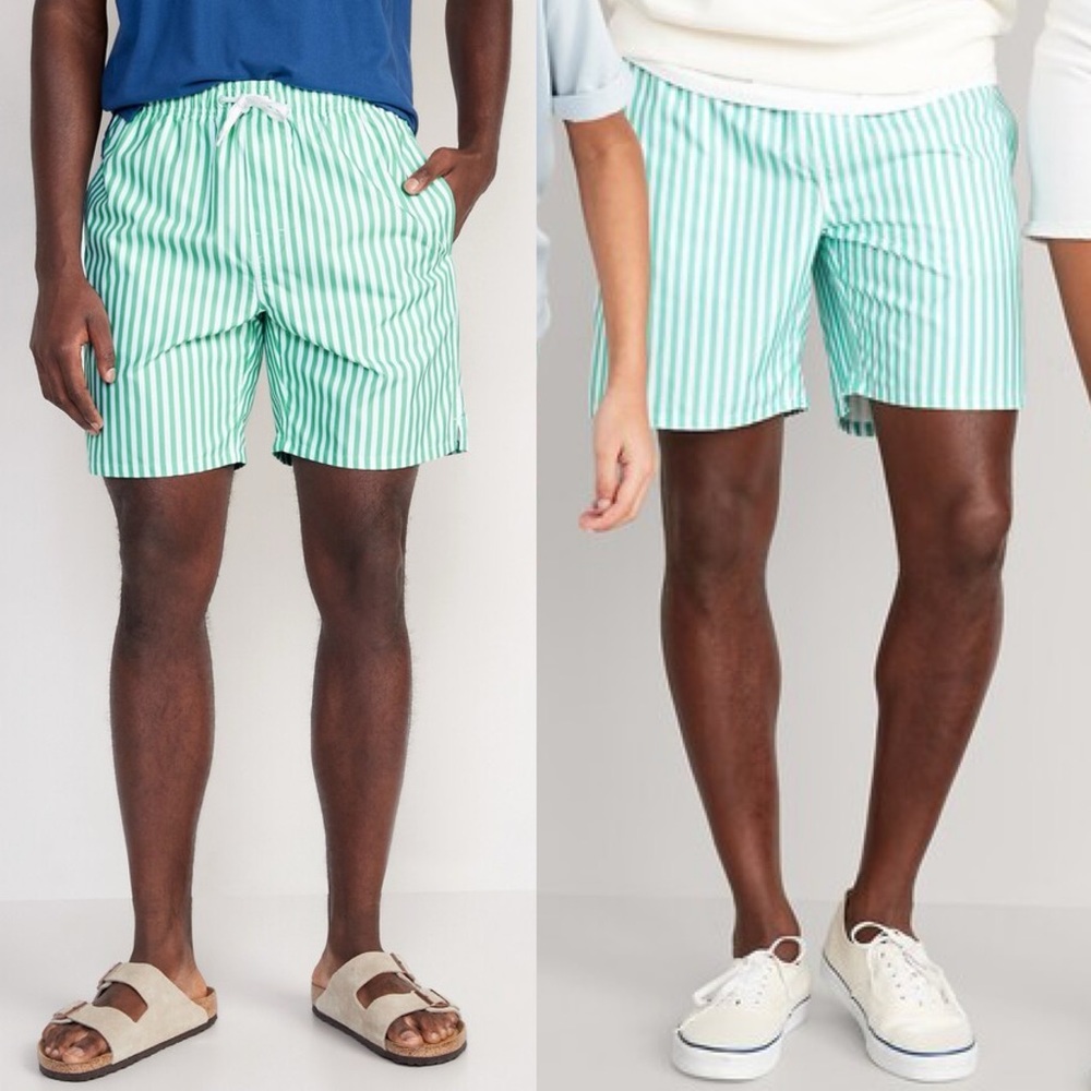 NWT Old Navy Mens Green Striped Swim Trunks‎ Size XXL UPF Protection Swim Shorts